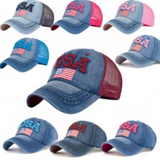 Mujer American Flag Rhinestone Jeans Denim Baseball Adjustable Bling Hat Cap  eb-98642878